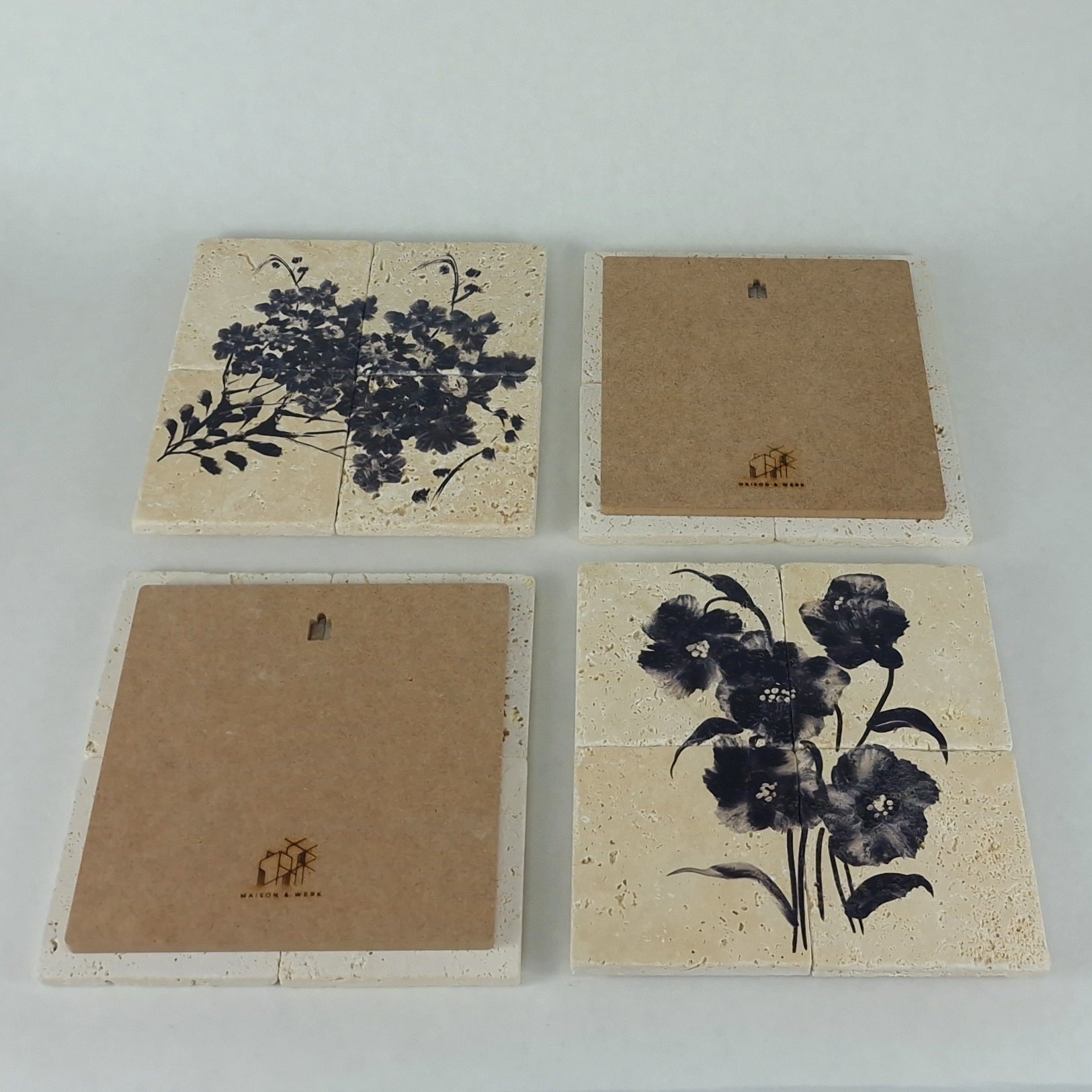 Travertin Wandbilder Set „Floral Travertin“