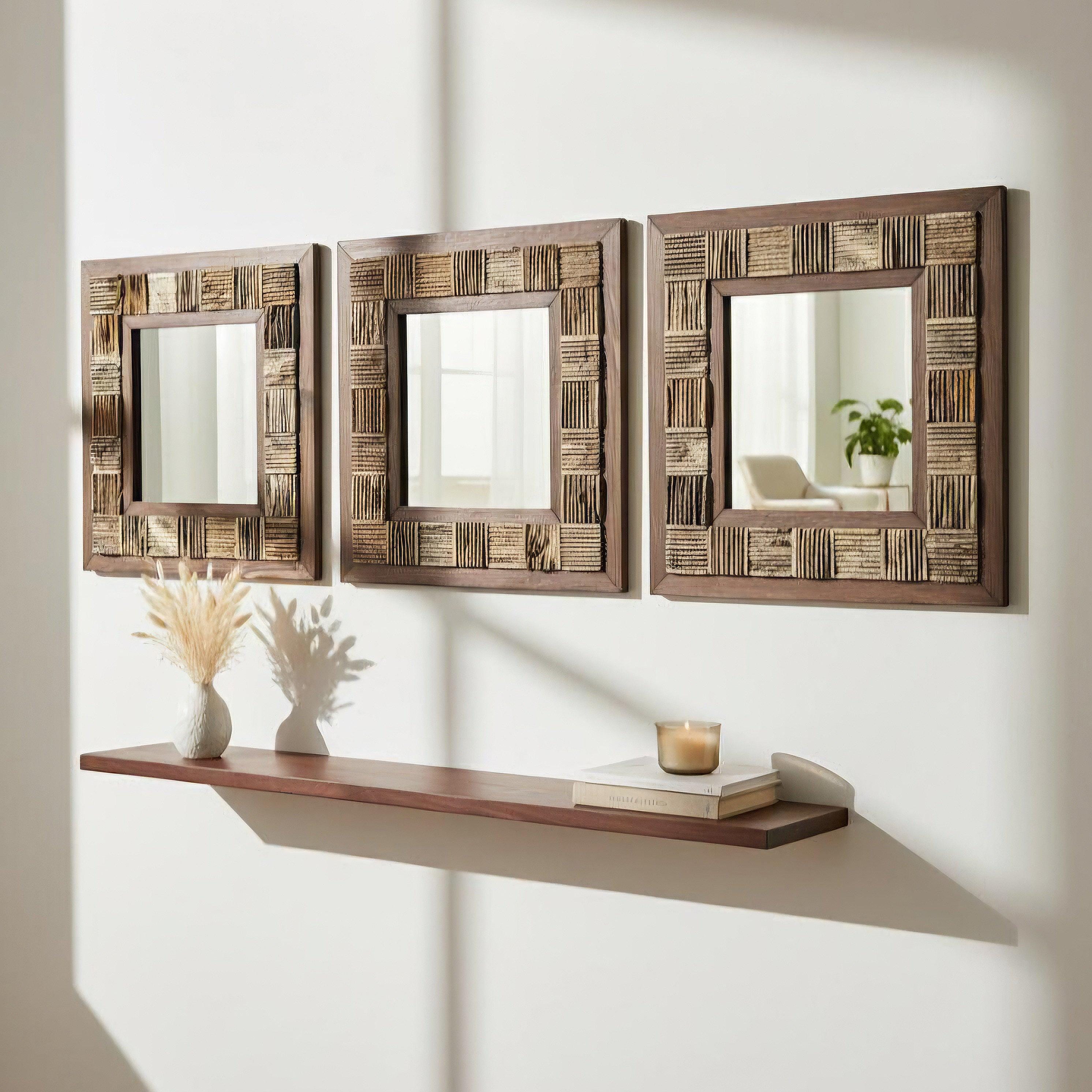 Natursteinspiegel „Amber Stone“ Travertin mit Holzrahmen