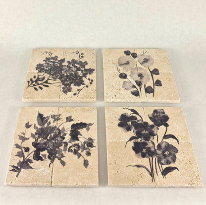 Travertin Wandbilder Set „Floral Travertin“