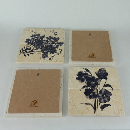 Travertin Wandbilder Set „Floral Travertin“