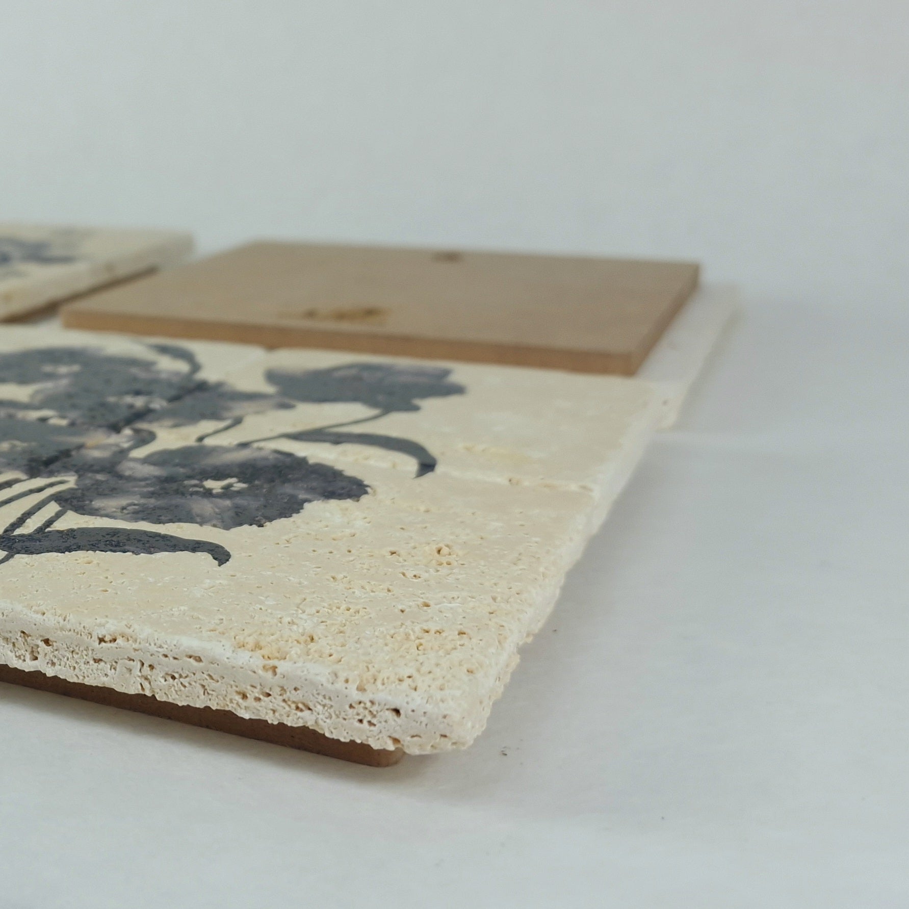 Travertin Wandbilder Set „Floral Travertin“