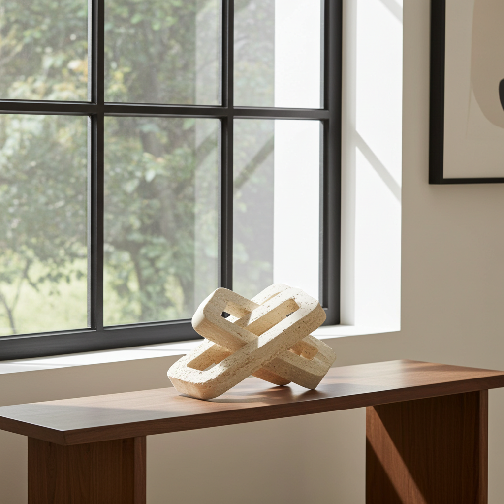 Travertin Skulptur „Link“ – Verschlungene Naturstein Form | Modernes Statement-Piece