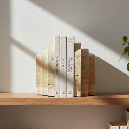 Travertin Buchstützen Set „Vault“