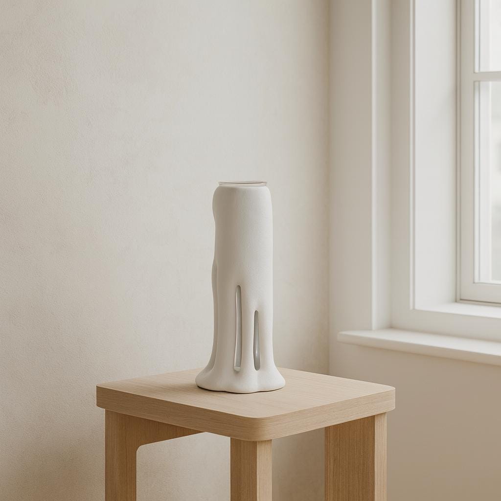 Design Vase „Lique“ – Weiße Resin Vase mit Glaszylinder | Skulpturale Deko Vase Modern