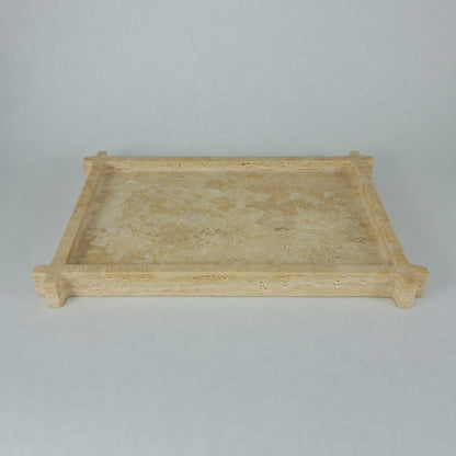 Travertin Tablett „Frame“ – Rechteckiges Naturstein Tablett 38×26 cm | Deko Display Beige