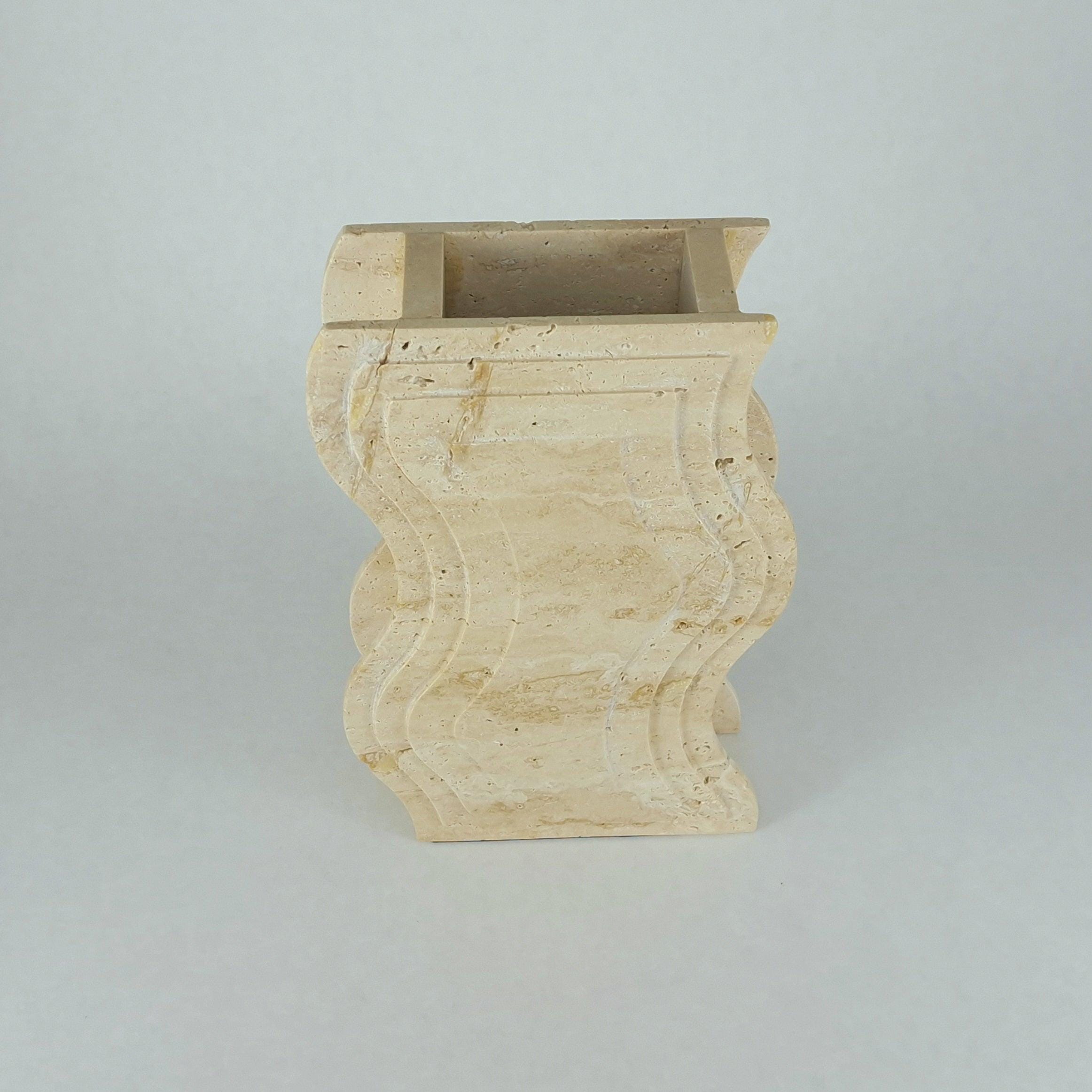 Travertin Vase „Wave“ – Wellenförmige Naturstein Vase | Moderne Travertin Deko 32 cm