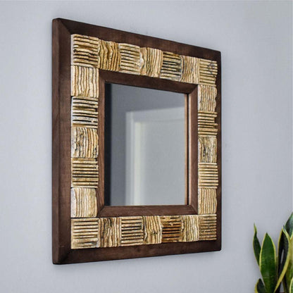 Natursteinspiegel „Amber Stone“ Travertin mit Holzrahmen