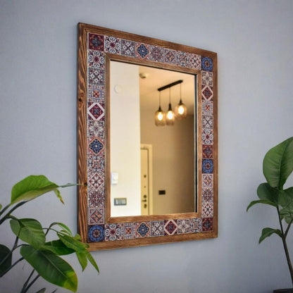 Marmor Wandspiegel „Iznik“ mit Holzrahmen