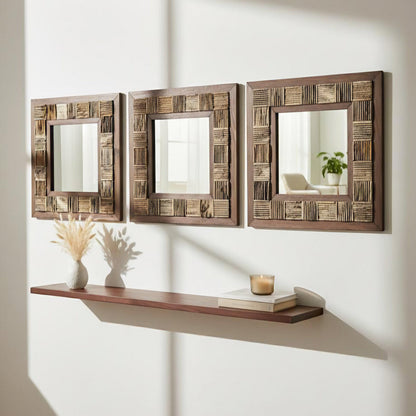 Natursteinspiegel „Amber Stone“ Travertin mit Holzrahmen