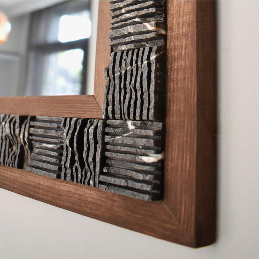 Marmor Wandspiegel „Noir Frame“ – Schwarzer Marmor & Holz | Luxuriöser Design Spiegel 40×50 cm