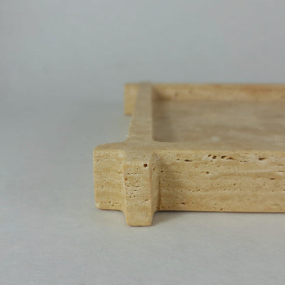 Travertin Tablett „Frame“ – Rechteckiges Naturstein Tablett 38×26 cm | Deko Display Beige