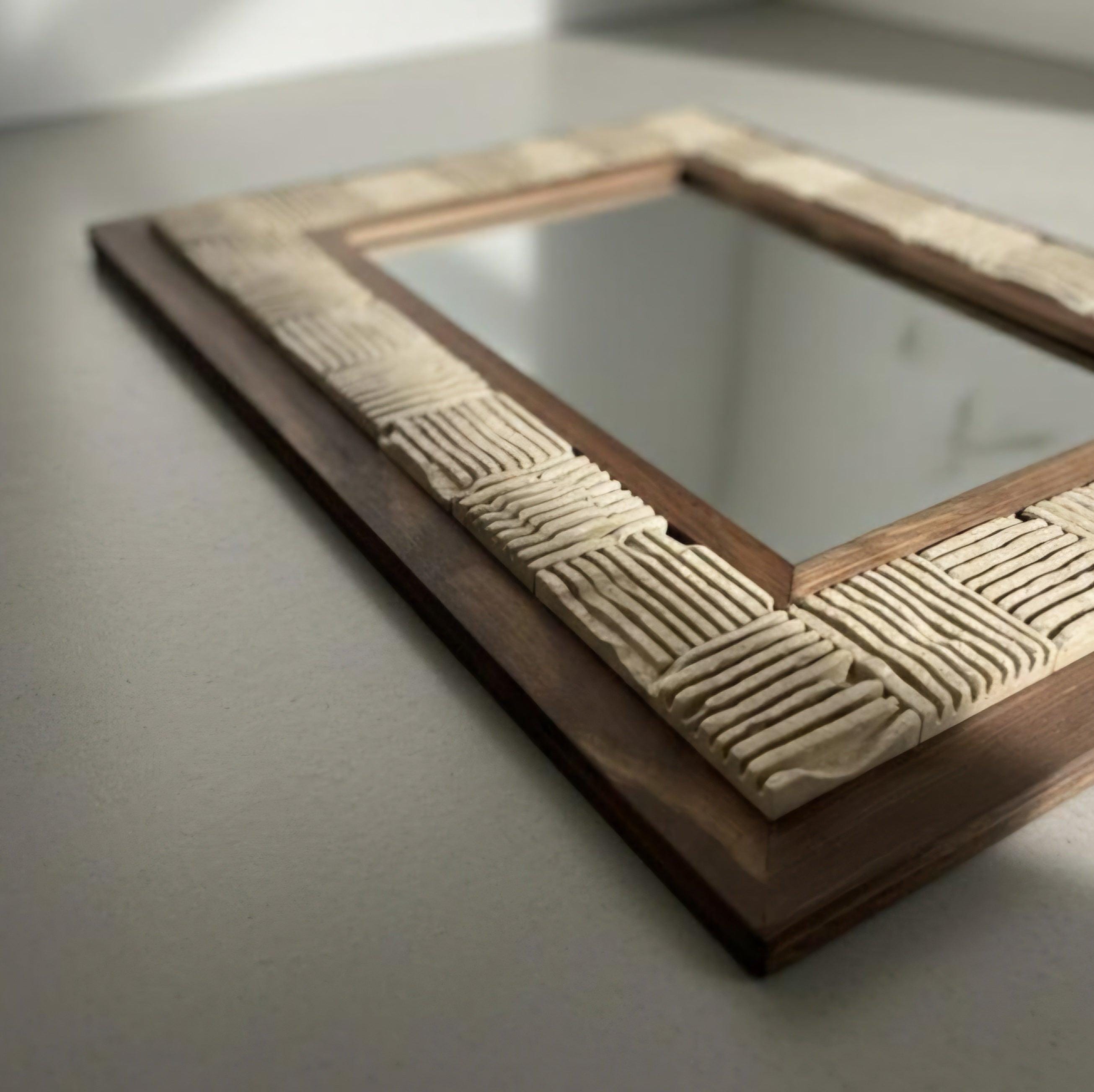 Marmor Wandspiegel „Beige Linea“ – Naturstein Spiegel Beige | Moderner Wandspiegel 40×50 cm