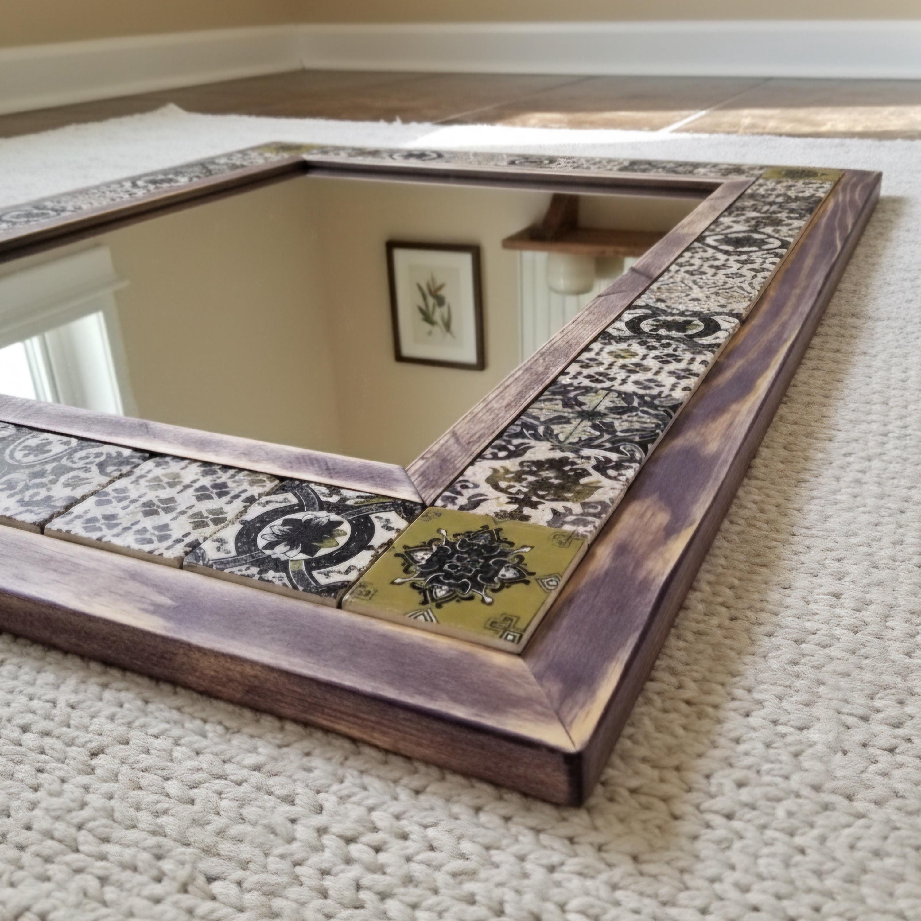 Marmor Wandspiegel „Elia“ – Beiger Naturstein & Holz | Minimalistischer Design Spiegel 48×63 cm