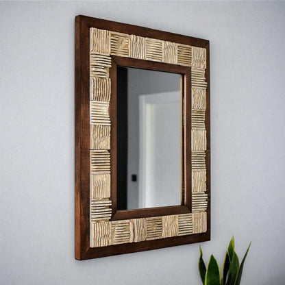 Natursteinspiegel „Beige Linea“ Marmor mit Holzrahmen