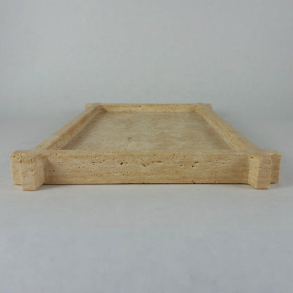Travertin Tablett „Frame“ – Rechteckiges Naturstein Tablett 38×26 cm | Deko Display Beige