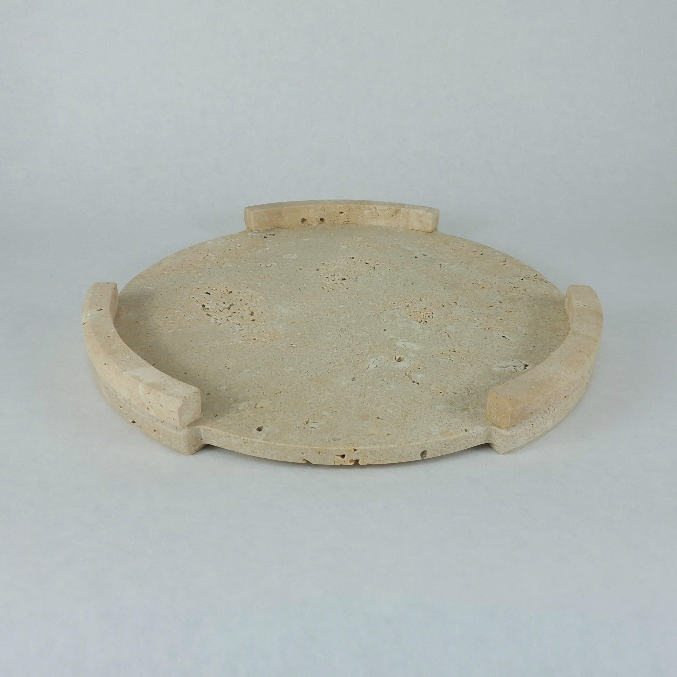 Travertin Tablett „Round Frame“ – Rundes Naturstein Tablett Ø36 cm | Deko Platte Beige