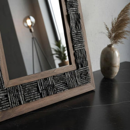 Natursteinspiegel „Noir Frame“ Marmor mit Holzrahmen
