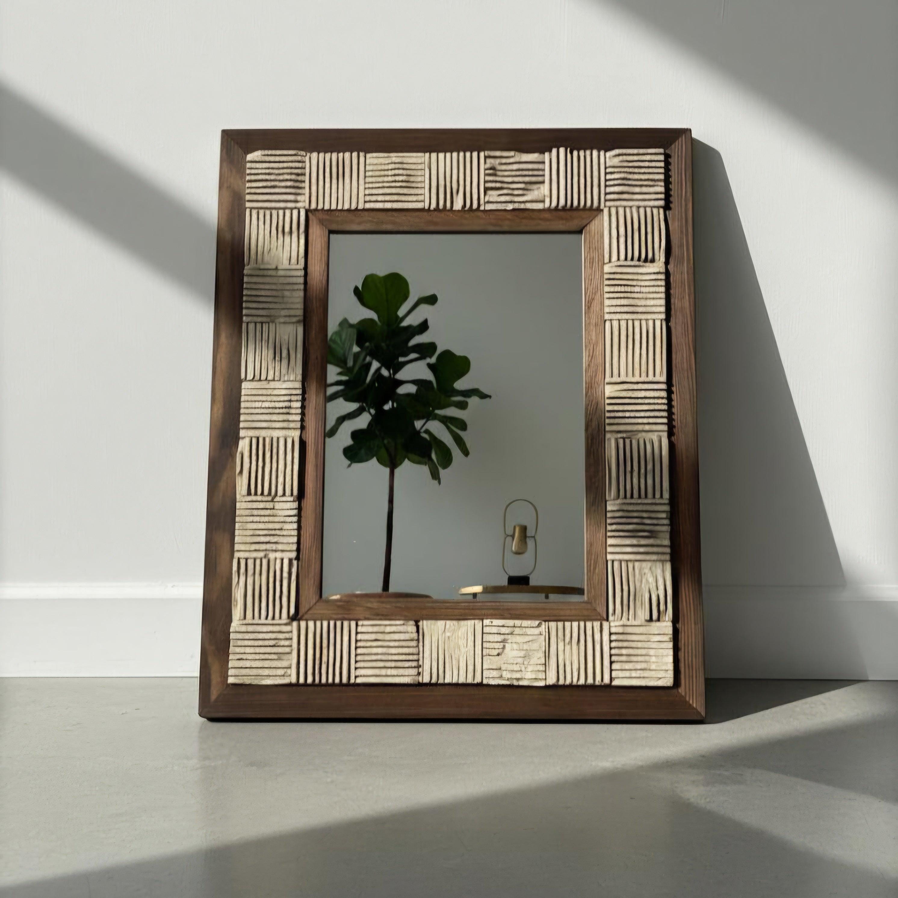 Marmor Wandspiegel „Beige Linea“ – Naturstein Spiegel Beige | Moderner Wandspiegel 40×50 cm