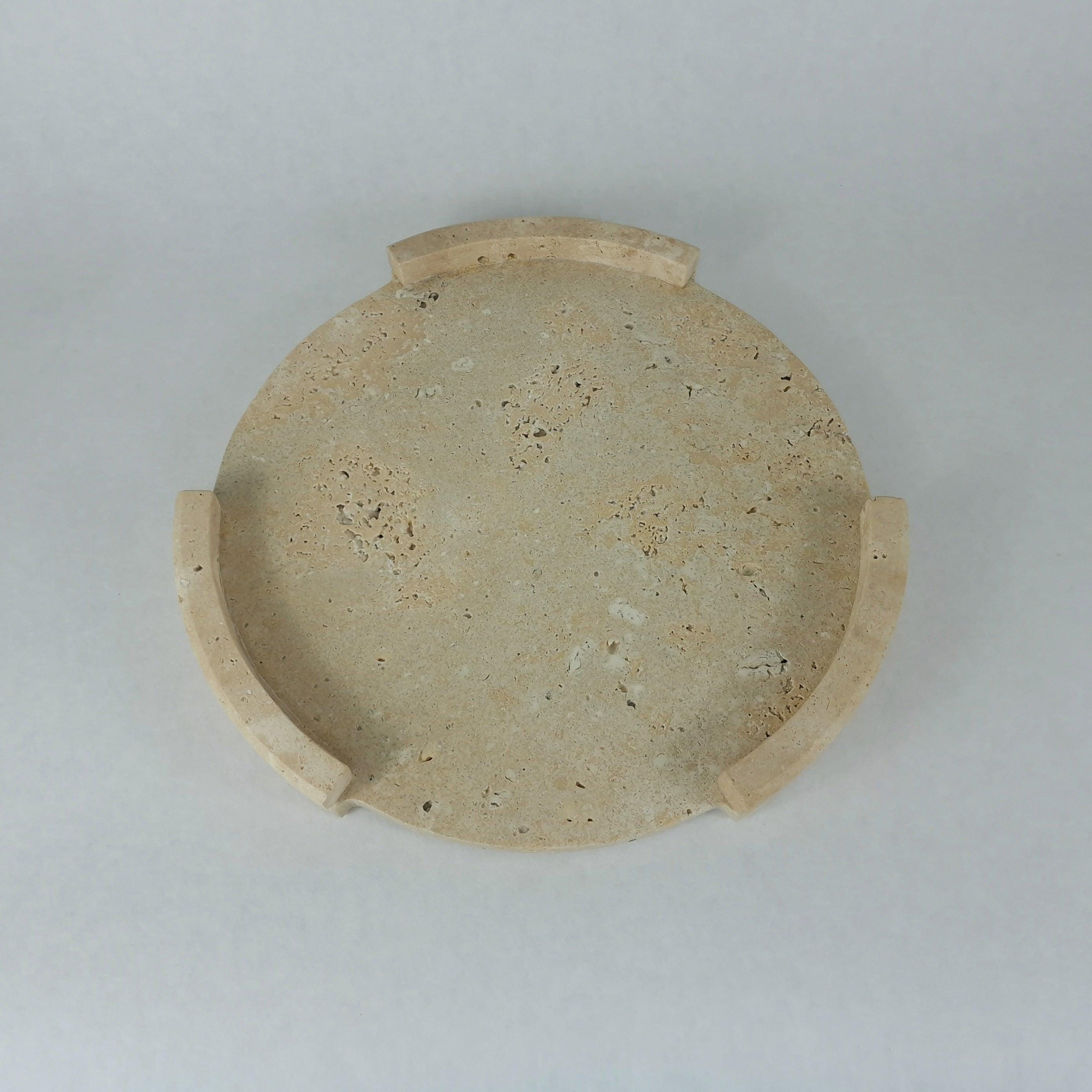 Travertin Tablett „Round Frame“ – Rundes Naturstein Tablett Ø36 cm | Deko Platte Beige