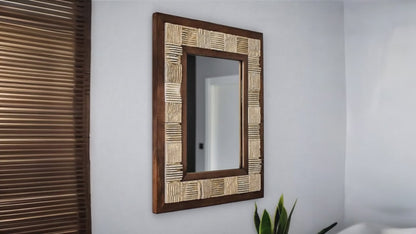 Natursteinspiegel „Beige Linea“ Marmor mit Holzrahmen