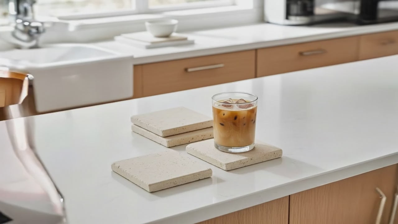 Video laden: Travertin Untersetzer Set „Pure“