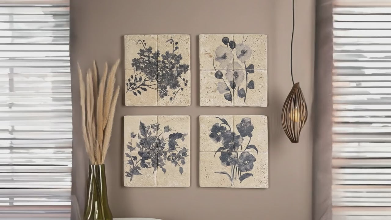 Video laden: Travertin Wandbilder Set „Floral Travertin“