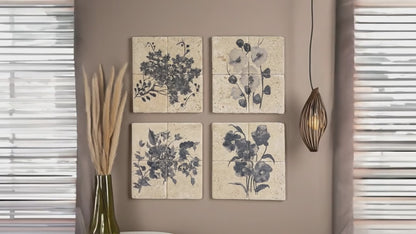 Travertin Wandbilder Set „Floral Travertin“