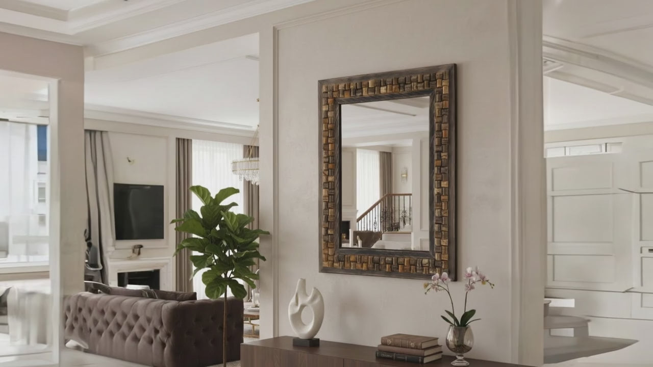 Video laden: Travertin Wandspiegel „Mystic Travertin“ mit Holzrahmen