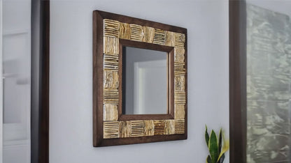 Natursteinspiegel „Amber Stone“ Travertin mit Holzrahmen